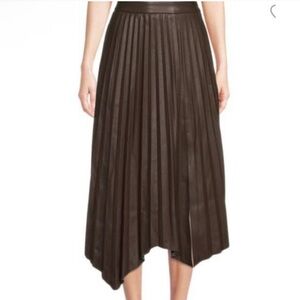 ELIE TAHARI Faux Leather Asymmetrical Pleated Skirt with Pockets